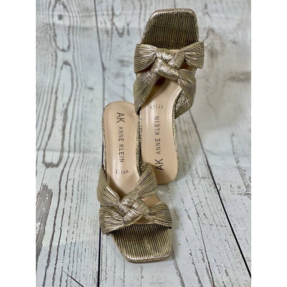 Anne Klein Iflex Gold Metallic Slip On Block Heel Sandals Women’s Size 7